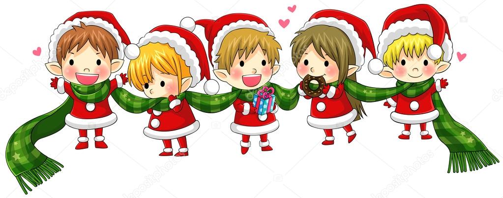 Depositphotos 58288571 stock illustration cute christmas elves tie together
